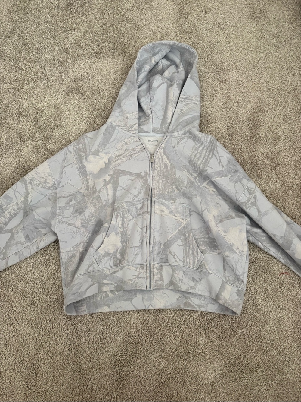 Hollister Light Gray Patterned Zip Hoodie